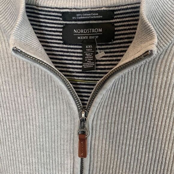 Nordstrom Mens Shop XXL Tall Cream Quarter Zip Ribbed Sweater - Picture 2 of 10